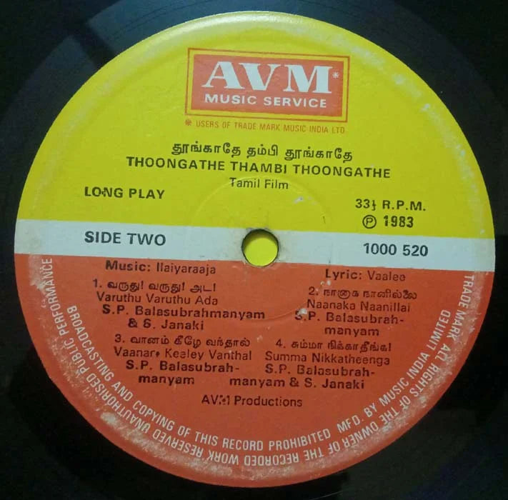 Thoongathey Thambi (1983) Vinyl LP – Ilaiyaraaja Kamal Haasan