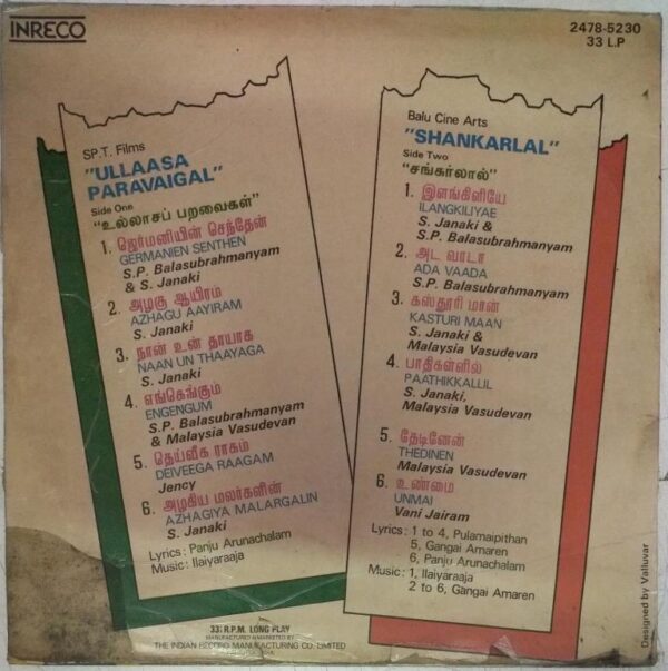 Ullasa Paravaigal & Sankarlal Kamal Haasan Tamil Viny Record | Ilaiyaraaja