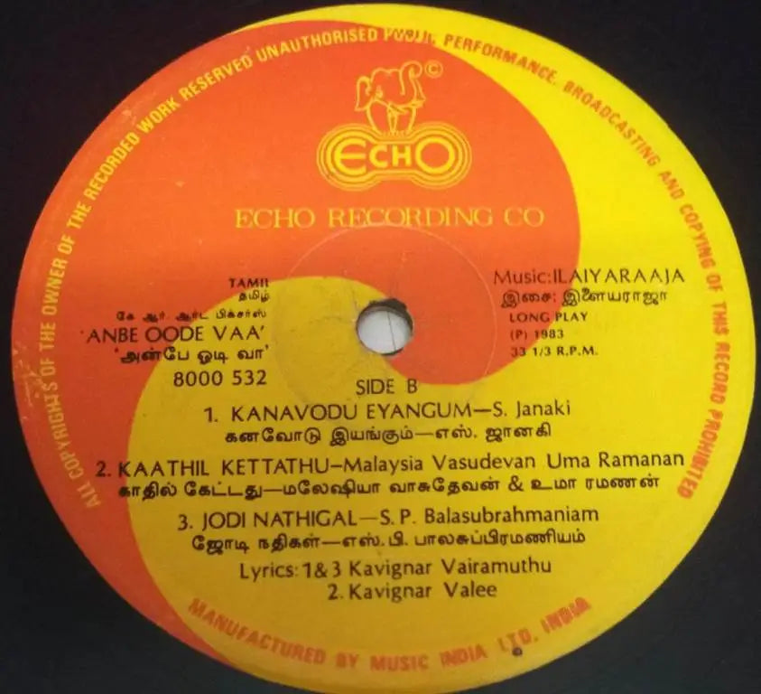 Anbe Odi Vaa Vinyl Record – Ilaiyaraaja Mohan Tamil LP