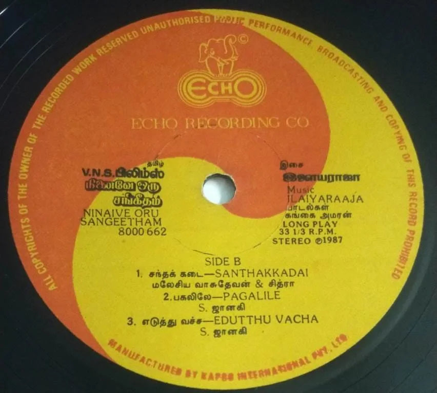 Ninaive Oru Sangeetham Vinyl Record – Ilaiyaraaja Tamil Vinyl