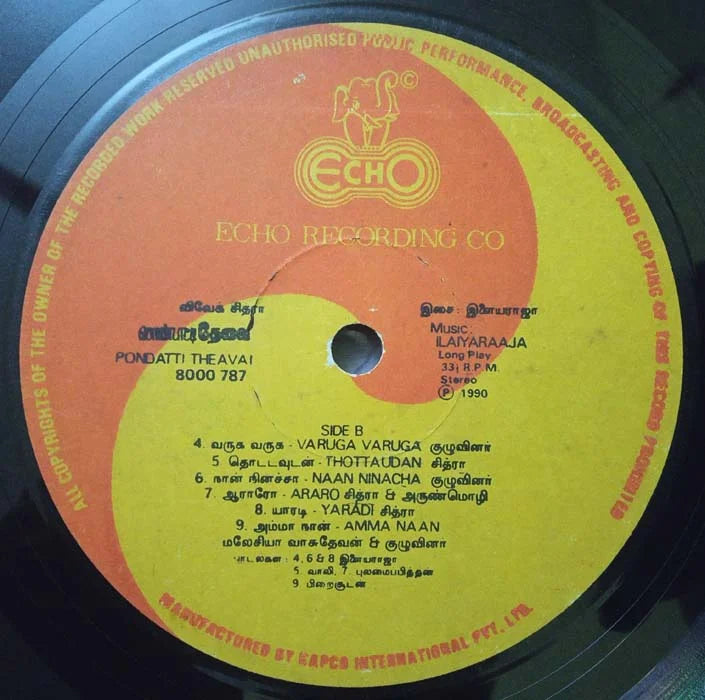 Pondatti Thevai Vinyl Record – Ilaiyaraaja Tamil Vinyl