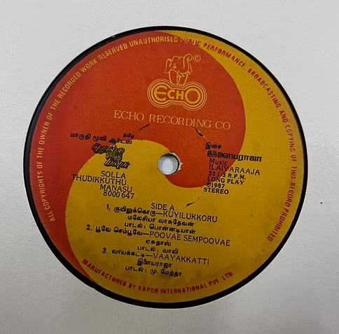 Solla Thudikuthu Manasu (1988) Tamil Vinyl LP – Ilaiyaraaja