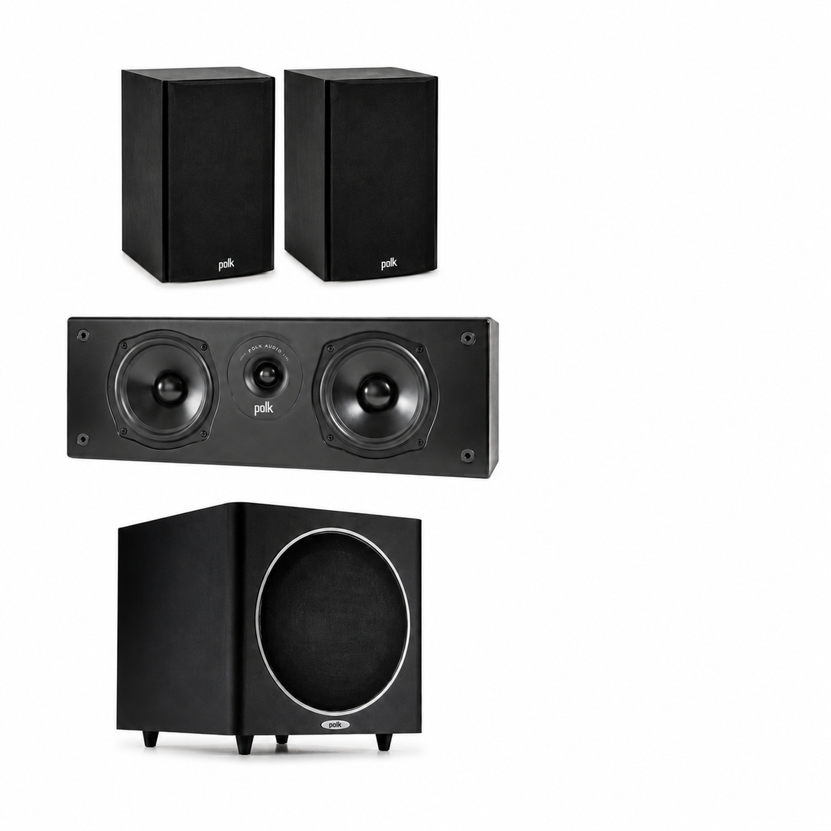 Polk Audio T-15 5.1 Home Theatre Speaker Package | Bookshelf + Center + Subwoofer