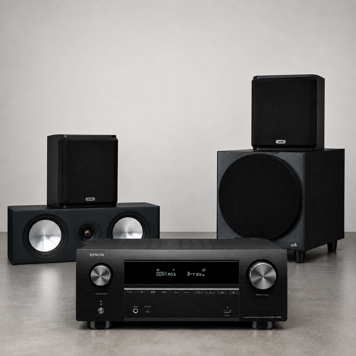 Polk Audio T-15 5.1 Home Theatre Speaker Package | Bookshelf + Center + Subwoofer