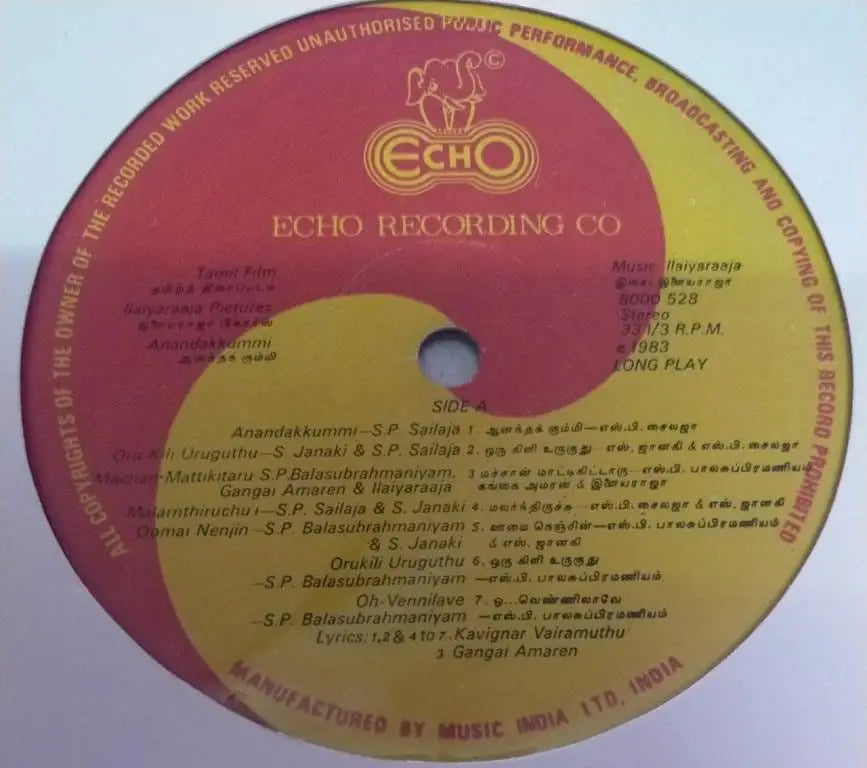 Aanandha Kummi Vinyl Record – Ilaiyaraaja Produced Tamil LP