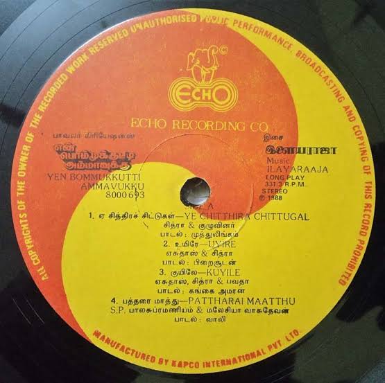 En Bommukutty Ammavukku Vinyl LP – Ilaiyaraaja Sathyaraj Record