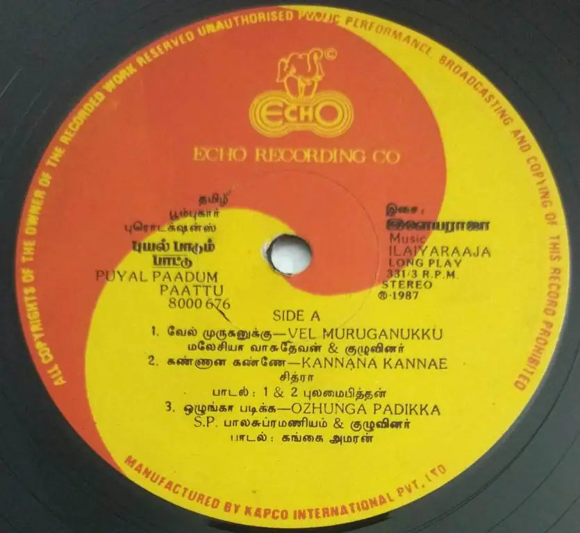 Puyal Paadum Paattu (1987) LP – Ilaiyaraaja Murali Vinyl